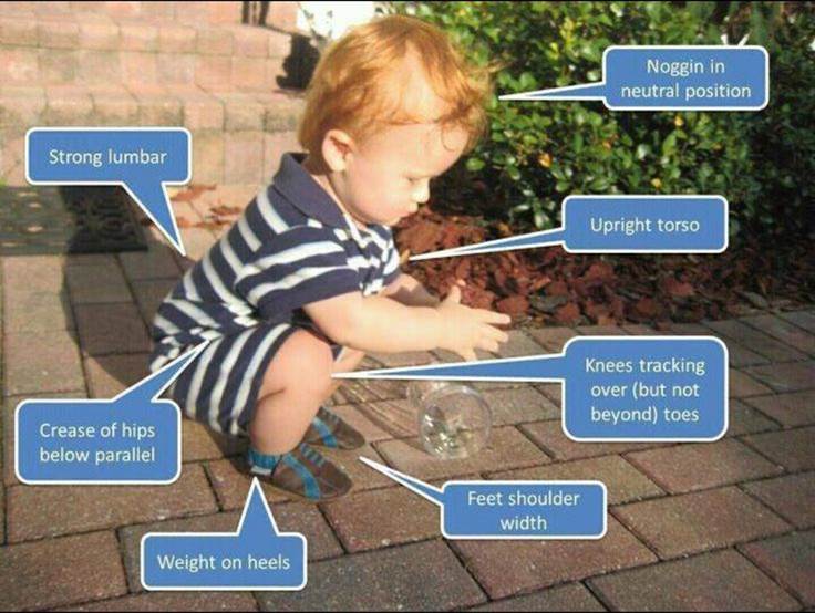 "Baby squatting, perfect balance"